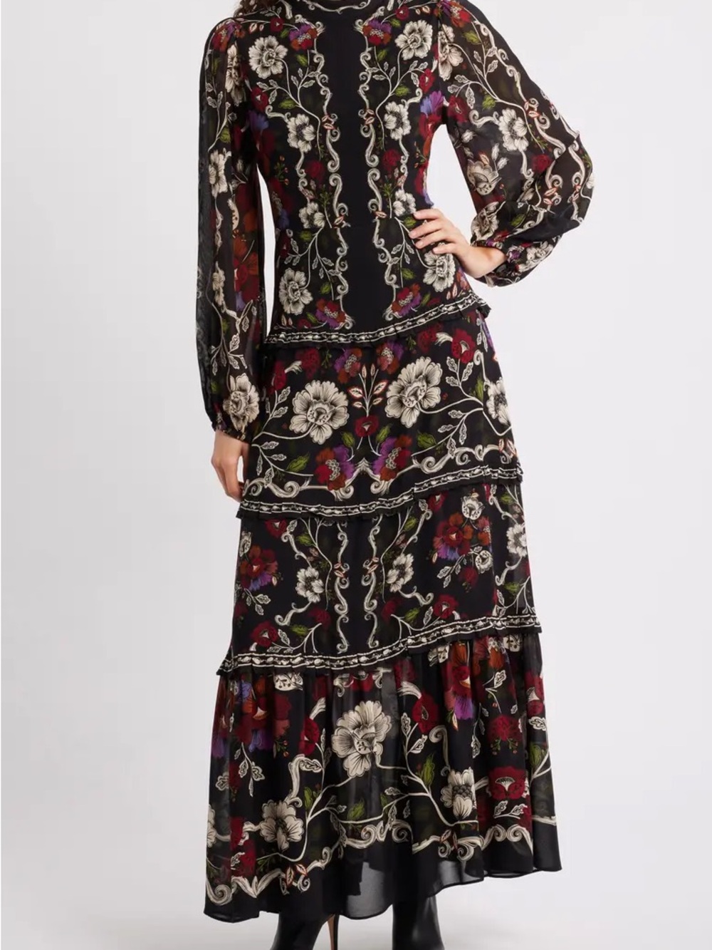 The Black Rococo Flowers Ruffled Maxi Dress by FARM Rio - Picture 3 of 8